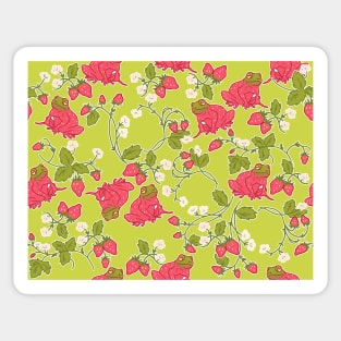 Strawberry Frogs on Lime Green Sticker